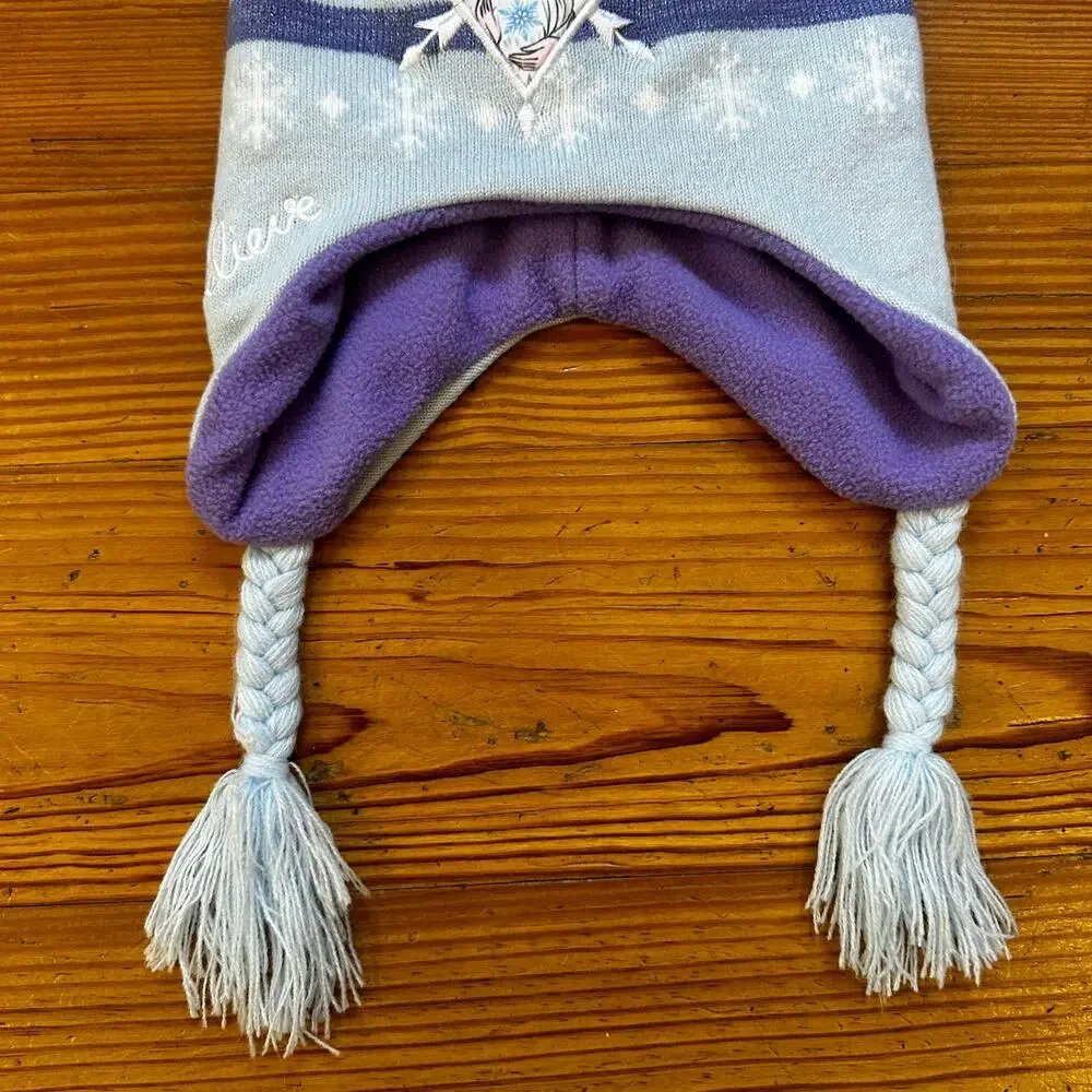 Disney Frozen‎ Elsa blue purple pom pom fleece hat SIZE OS - Picture 3 of 4